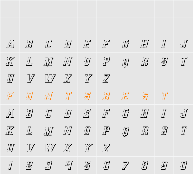 Earthrealm 3D Italic Character Map