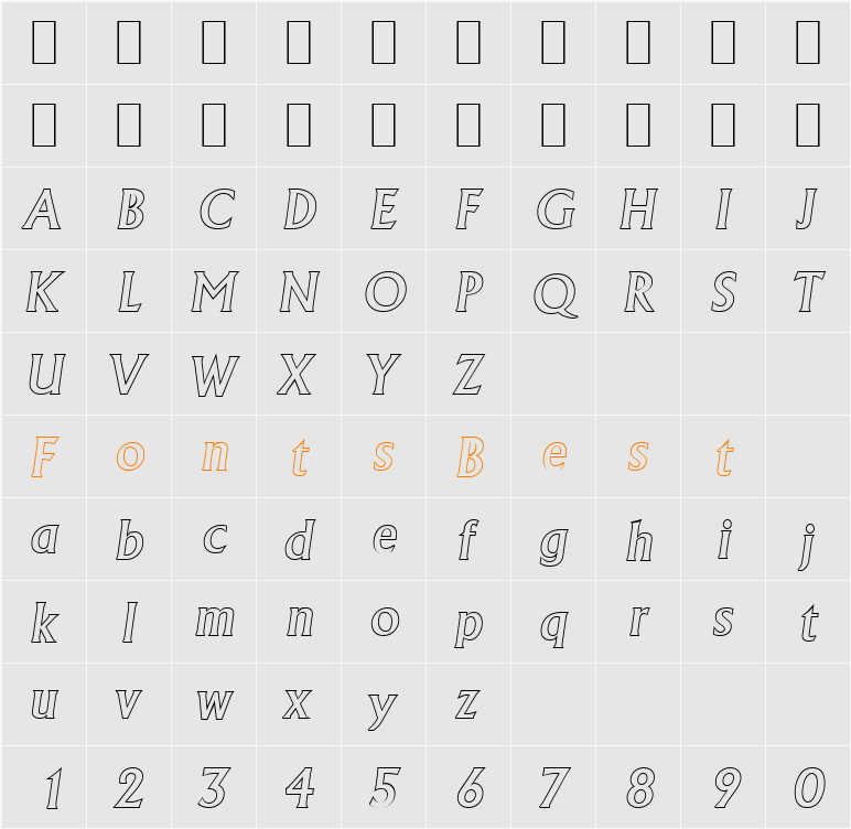 JacobBeckerOutline-Medium Character Map