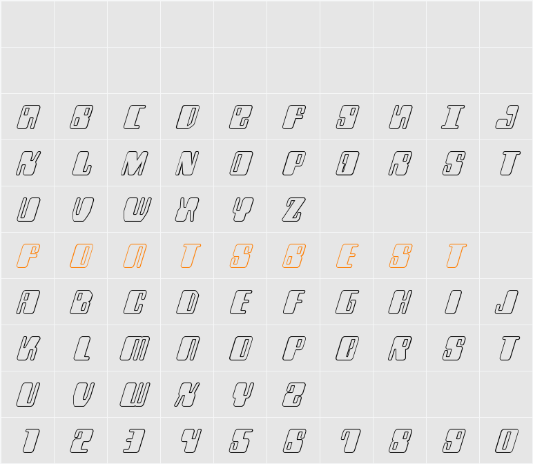 Zyborgs Outline Italic Character Map