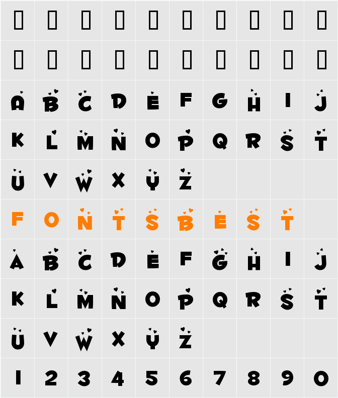 Fontdinerdotcom Luvable Character Map