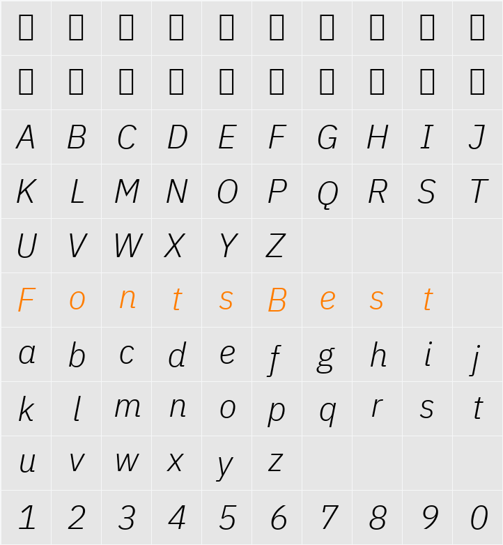 IBM Plex Sans Light Character Map
