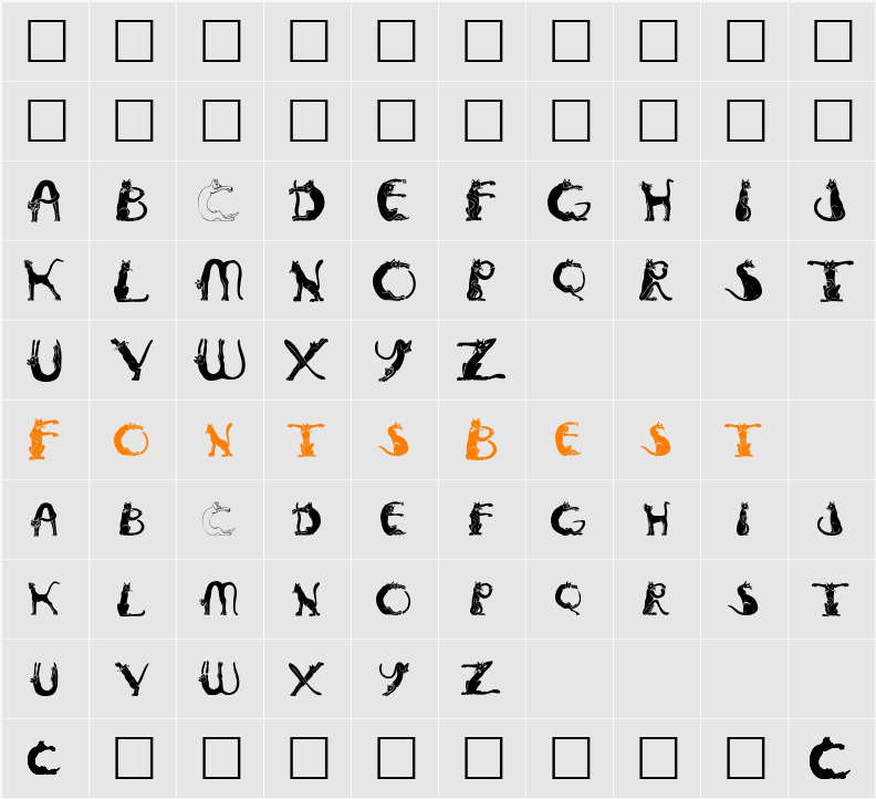Pussyfoot Character Map