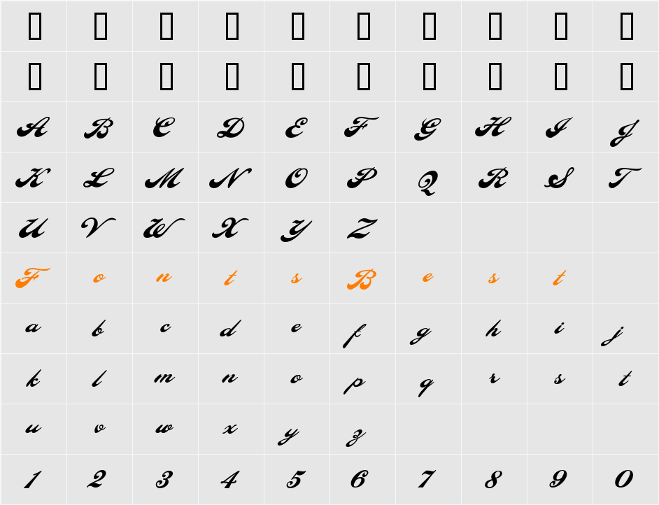 LHF Ballpark Script Character Map