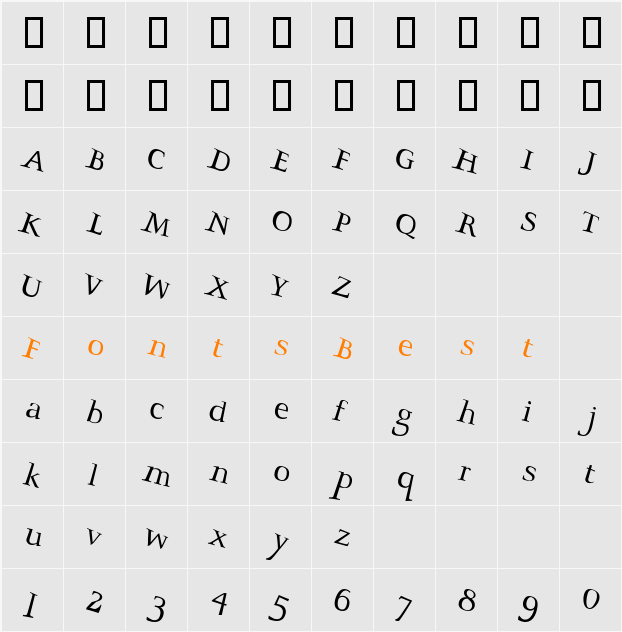 ScoriaLSlanted Character Map