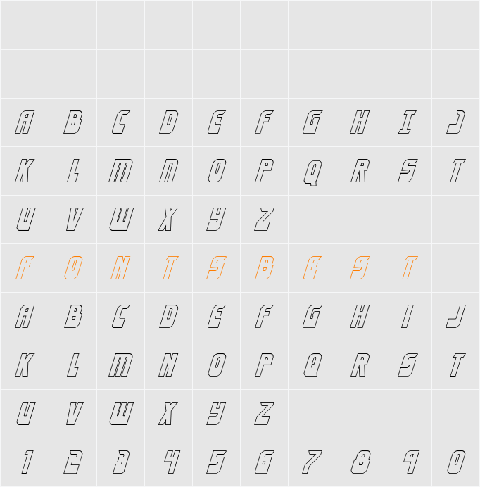 Eldebaran Outline Italic Character Map