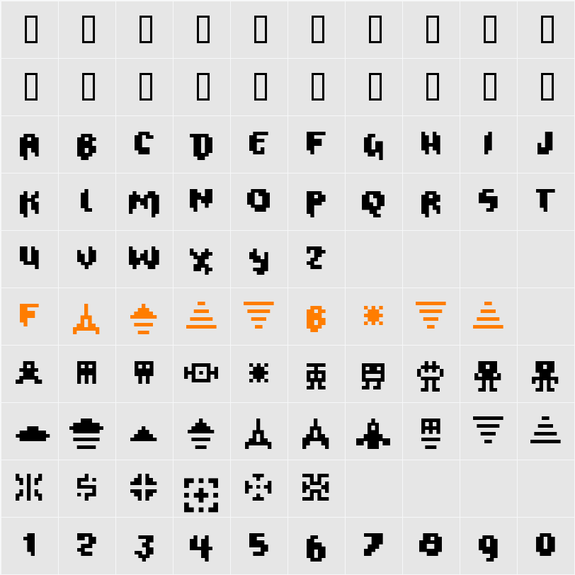 Oxygene 1 Character Map