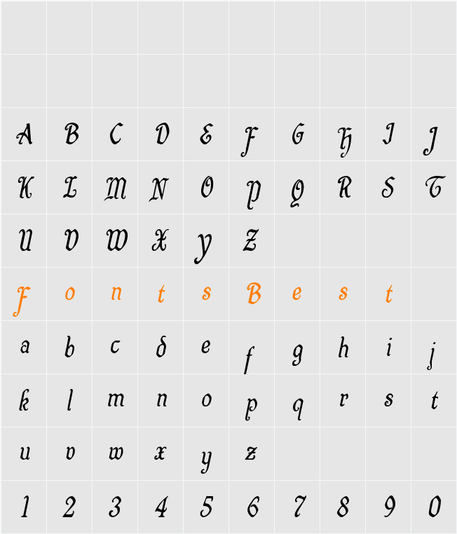 Quill Sword Condensed Italic Character Map