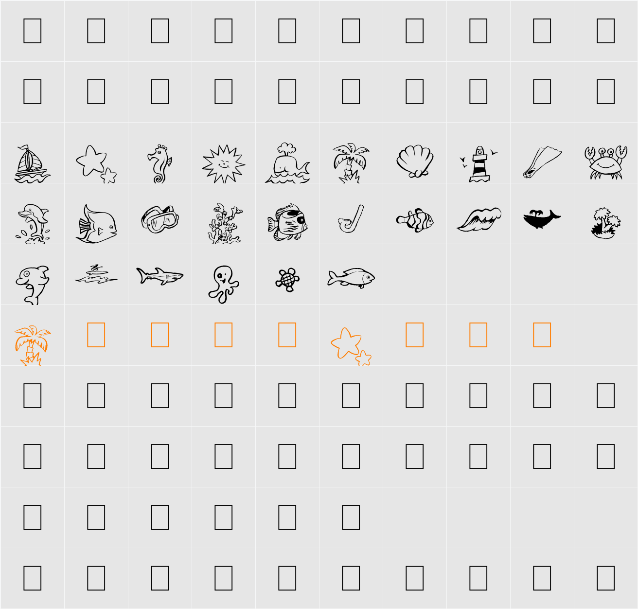 Seaside Things Character Map