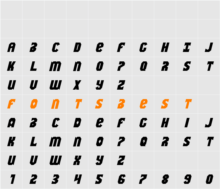 Warrior Nation Expanded Italic Character Map