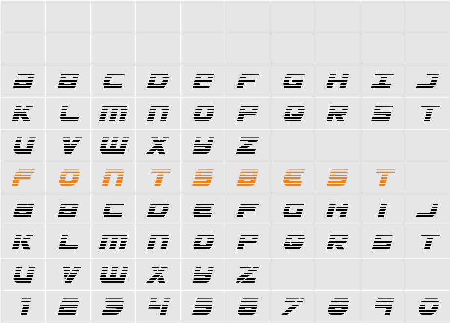 Ozda Gradient Italic Character Map