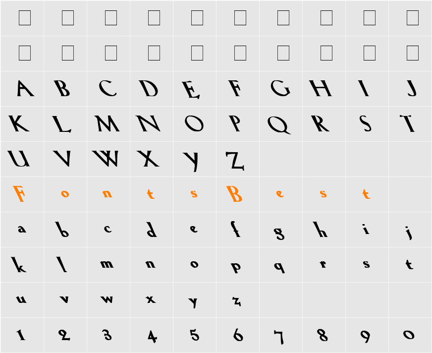 LilHvy bOLD Lefty Character Map