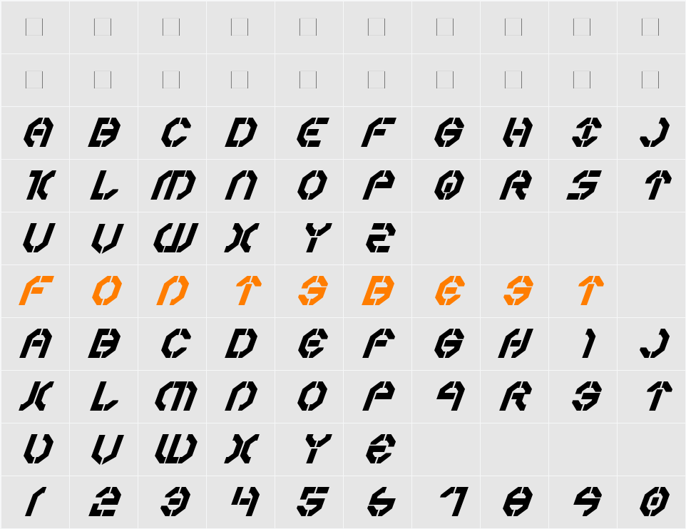 Year 3000 Bold Italic Character Map
