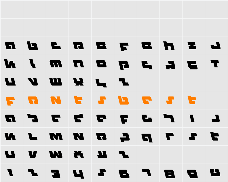 Boomstick Leftalic Character Map