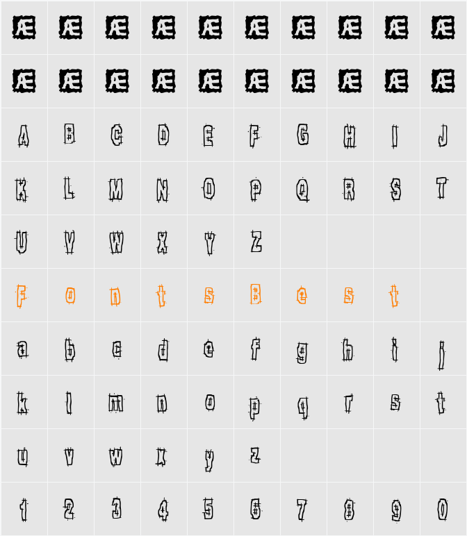 Hack & Slash BRK Character Map