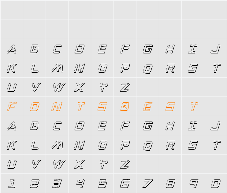 War Eagle 3D Condensed Italic Character Map