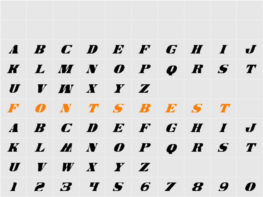 Legal Tender Condensed Italic Character Map