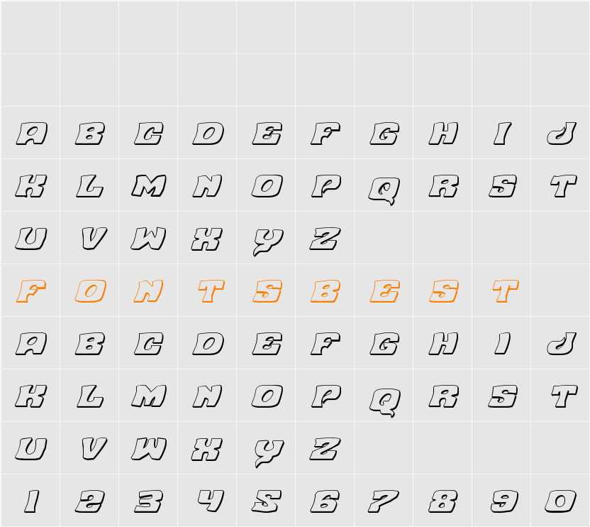 Nuevo Passion 3D Italic Character Map