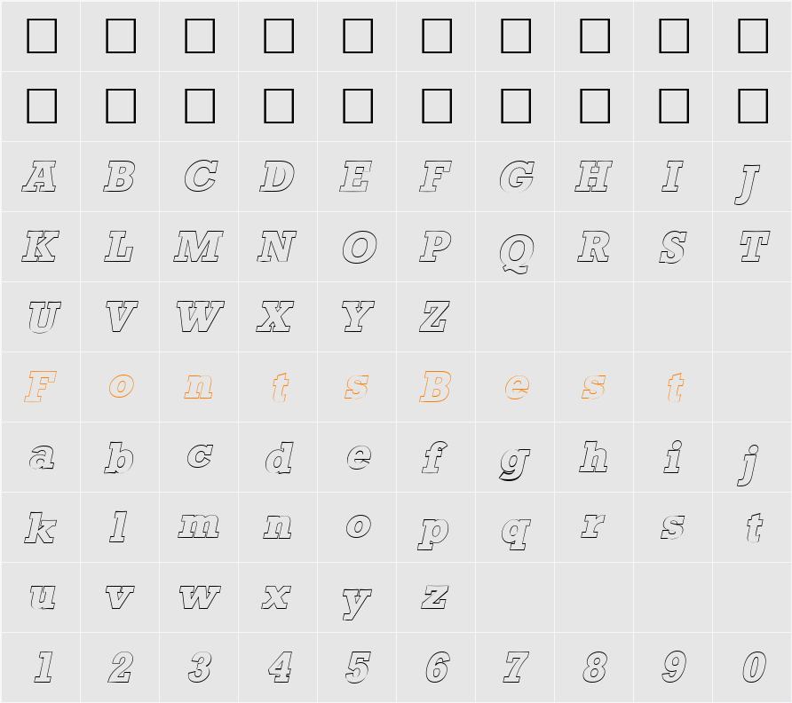 StaffordOutline Character Map