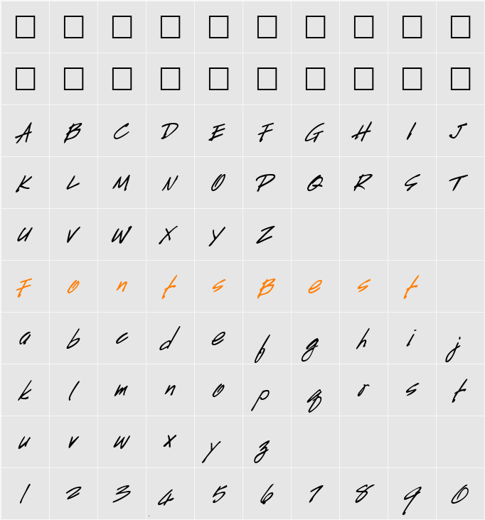HandScript Character Map