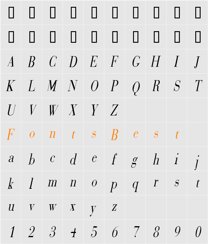 SweezCondensed Character Map
