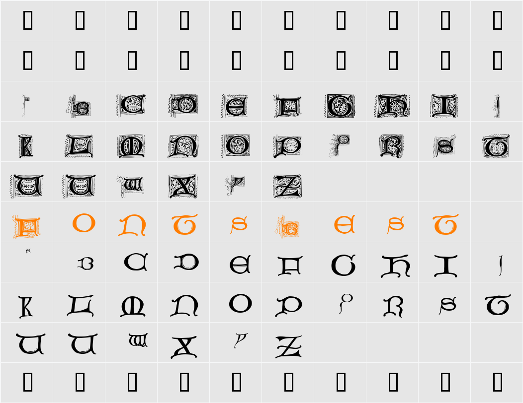 Manuscript Caps Character Map