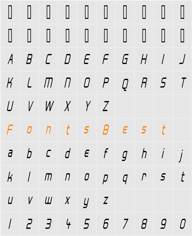 Hall Fetica Narrow Italic Character Map