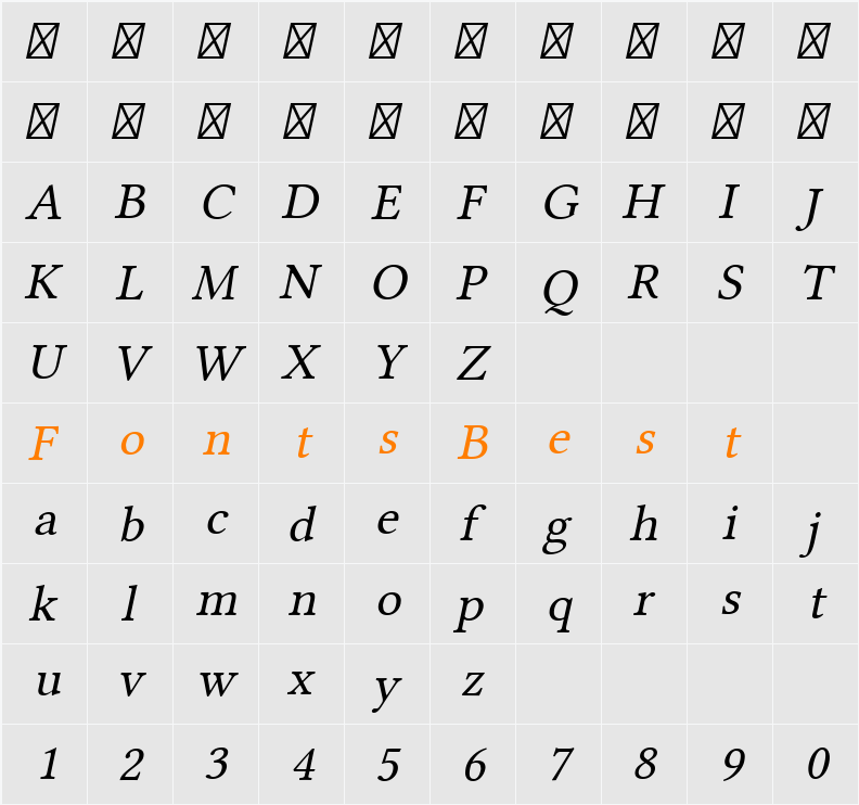 Linux Libertine Slanted Character Map