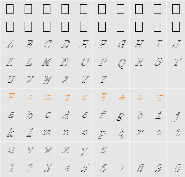 FZ DIGITAL 1 HOLLOW ITALIC Character Map