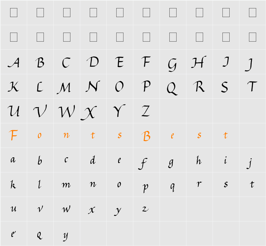 Gourdie Cursive Character Map