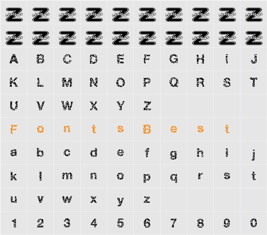 Broken Squares Character Map