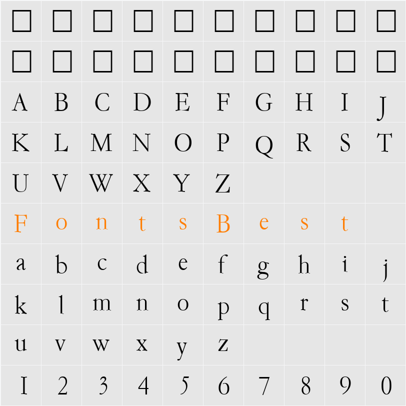 Garemond-Xlight Character Map