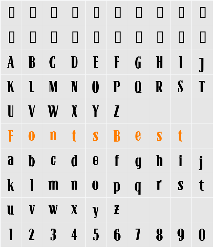 Bloc Bold Character Map