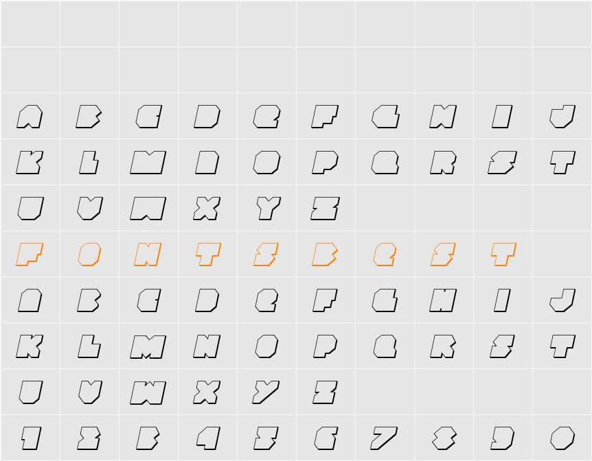 VX Rocket 3D Italic Character Map