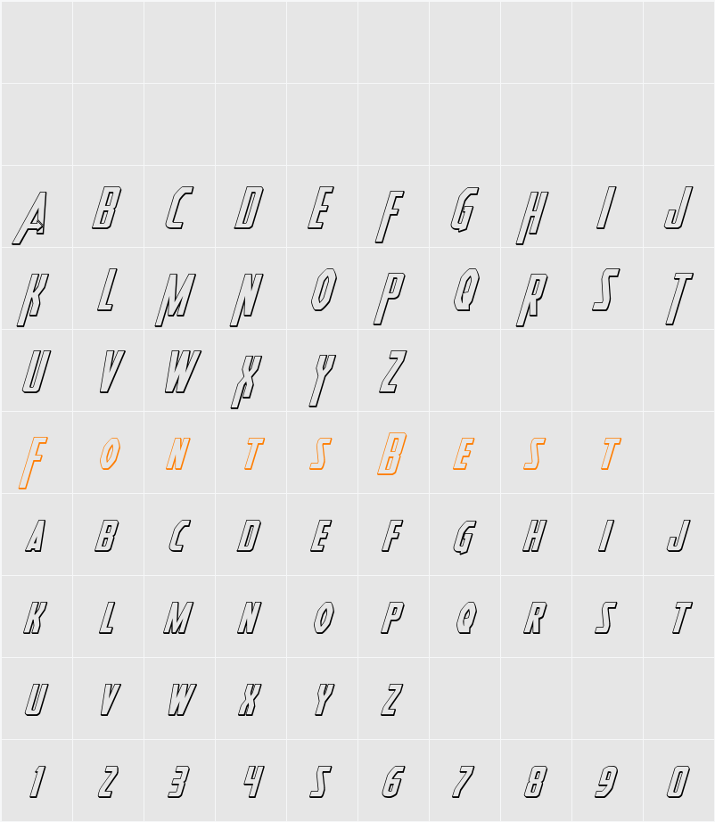 Heroes Assemble 3D Italic Character Map