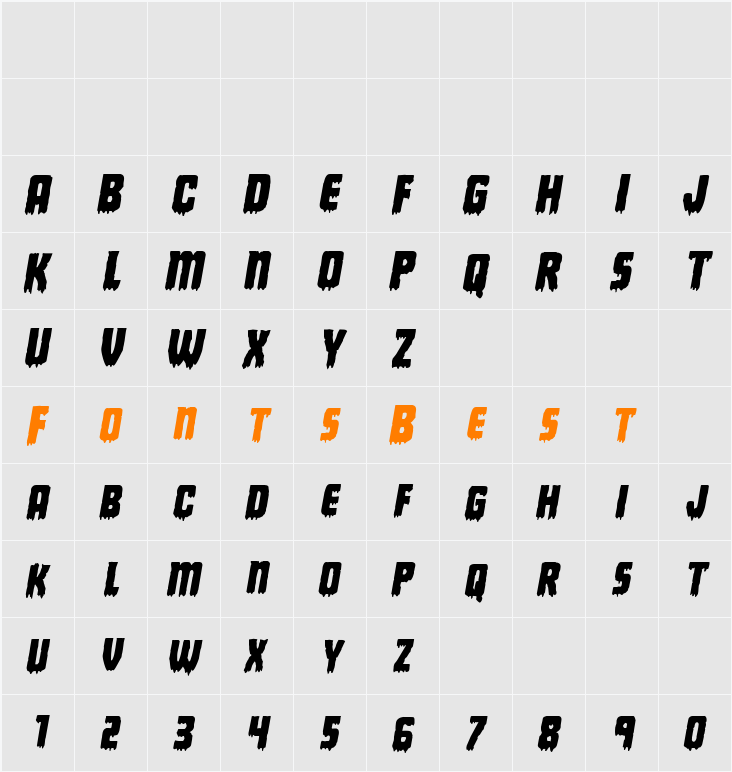 Deathblood Italic Character Map