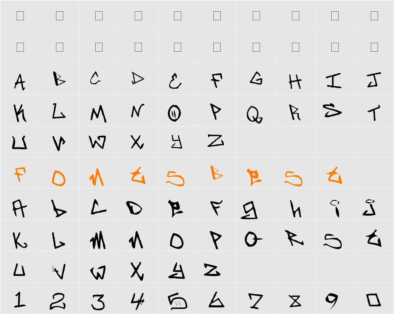NewUnicodeFont Character Map