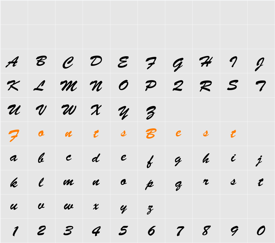 BrushScript-Normal-Italic Character Map
