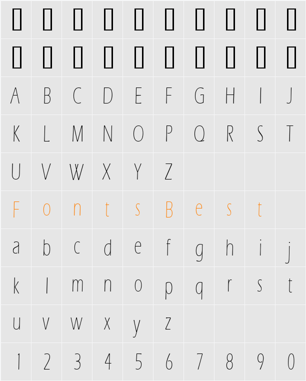 Eric Lite Thin Character Map