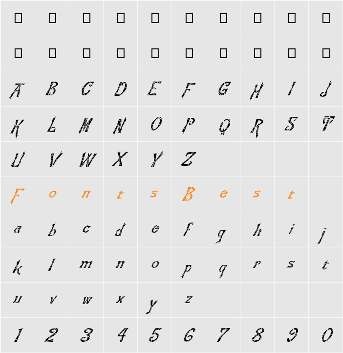 FZ JAZZY 21 CRACKED ITALIC Character Map