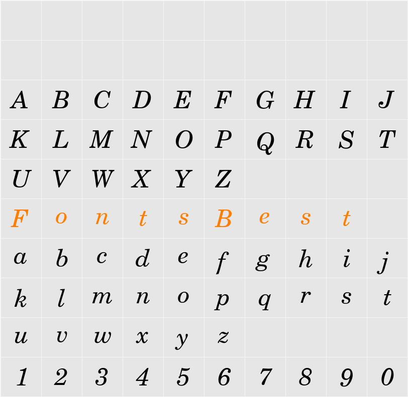 NewCenturySchlbk-Italic Character Map