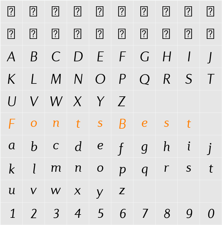 Diverda Sans Com Light Italic Character Map