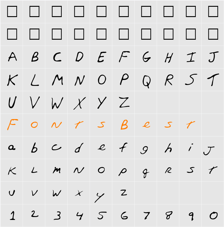 RossysHand Character Map