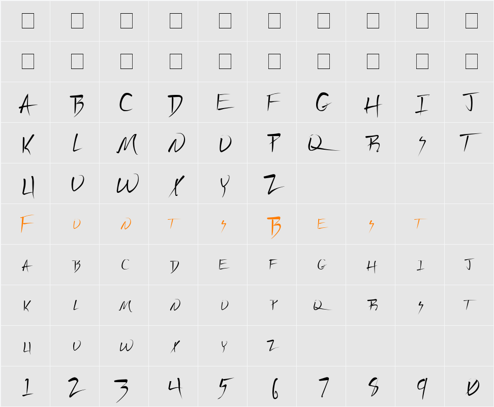 Vecker Lefti Character Map