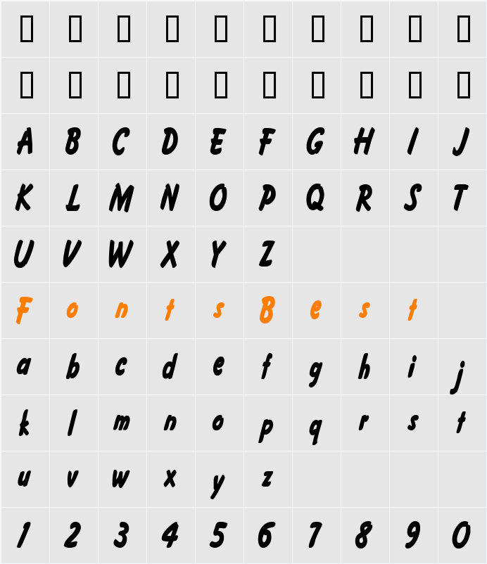 FritzerCondensed Character Map