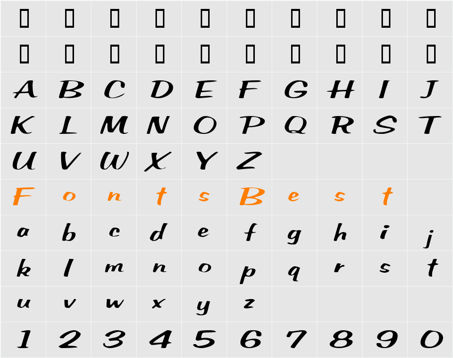 SeldaneScript Character Map