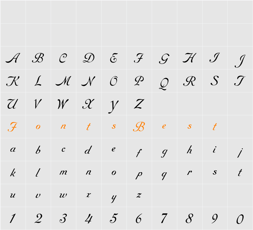 RoundHand Free Character Map