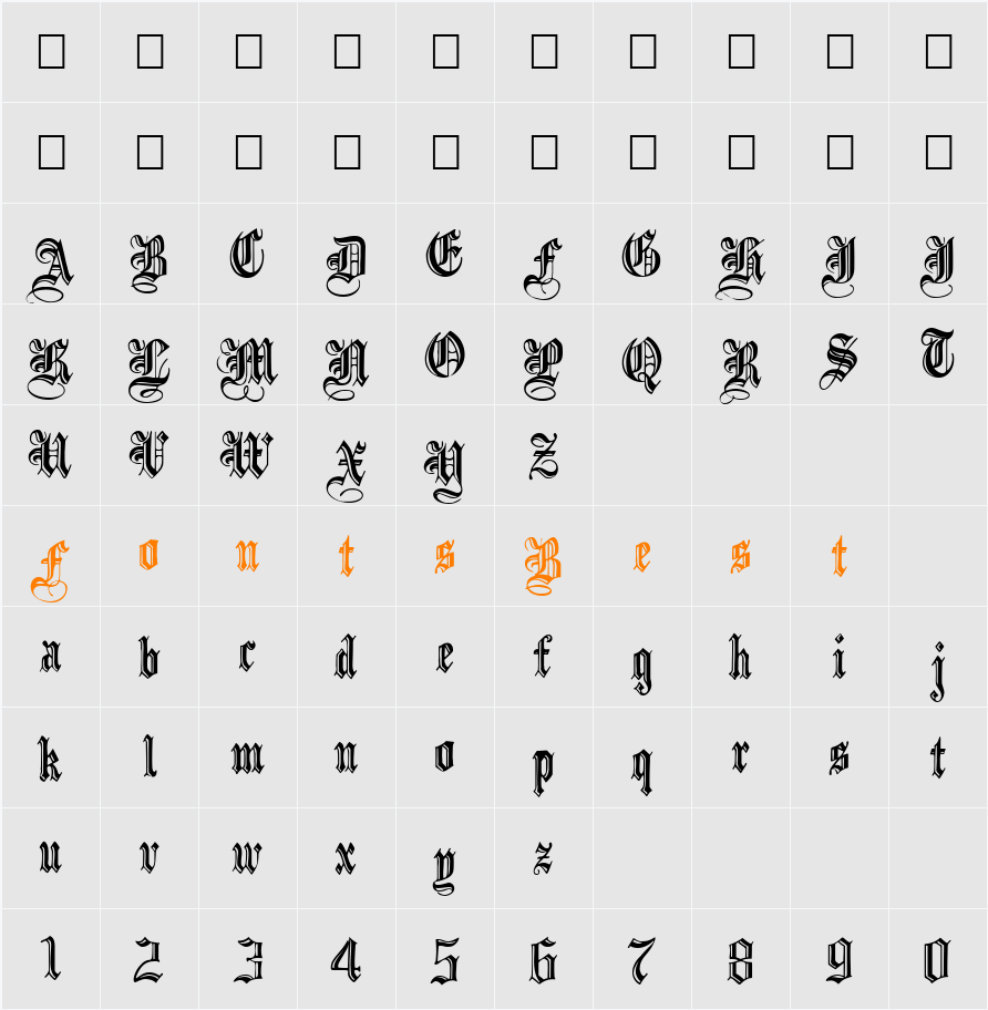 IncisedBlack Character Map