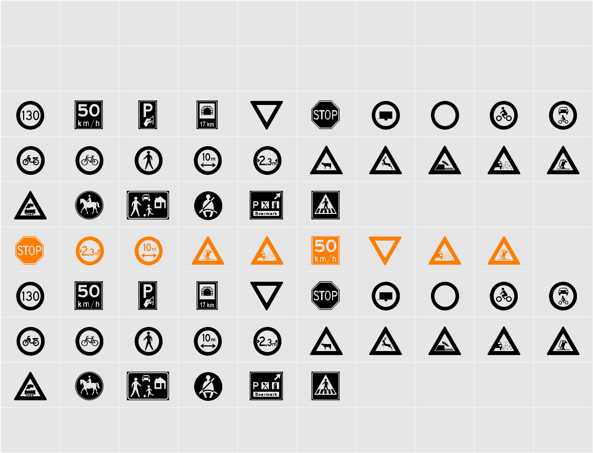 traffic signs tfb Character Map