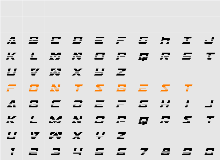 Trans-America Halftone Italic Character Map