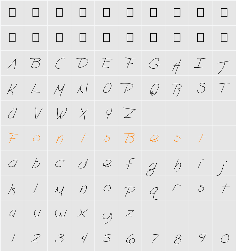 FZ HAND 18 ITALIC Character Map